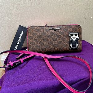Karl Lagerfeld Brown and Pink Crossbody Bag